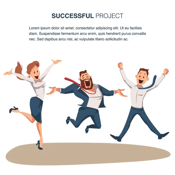 Coworking Business Team Jump Merayakan Sukses - Stok Vektor
