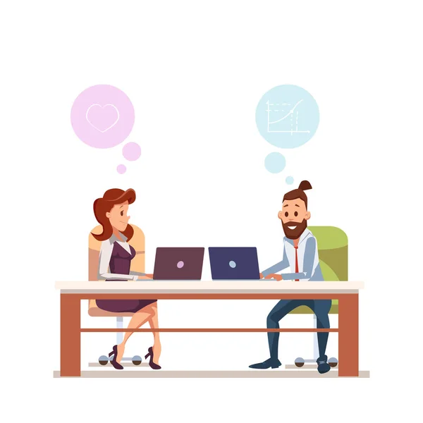 Пара офіс працівник сидіти на робочому місці з ноутбуком — стоковий вектор