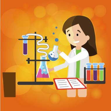 Young Smiling Girl Chemist does Research in Lab. clipart