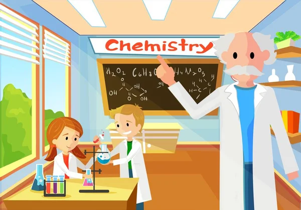 Třídy úkol provést učitele chemie v lekci. — Stockový vektor