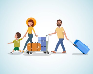 Aile Seyahat Bagaj karikatür vektör kavramı