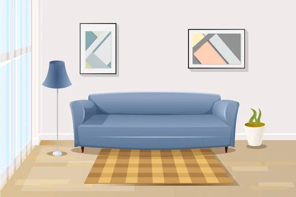 Bequemes Sofa im Wohnzimmer Cartoon Vektor — Stockvektor