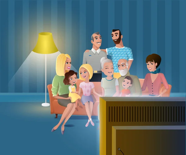 Büyük mutlu aile toplantıda birlikte ev vektör — Stok Vektör
