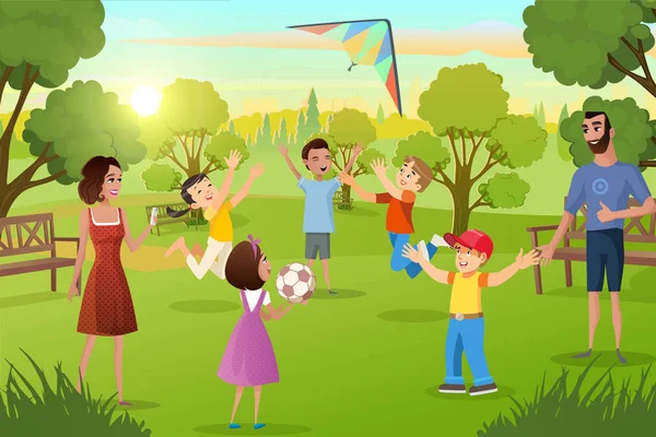 Happy Family Leisure in de stad Park cartoon vector — Stockvector