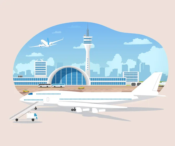 Flyg plan väntar och start i Airport Vector — Stock vektor