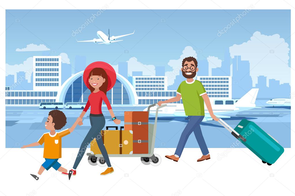Happy Family Summer Vacation Travel Vector Concept