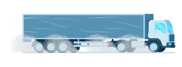 Big Grey Storage Delivery Truck Driving Quickly — Stock Vector