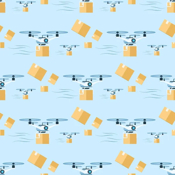 Leverans Air Drone flygande med paket mönster — Stock vektor