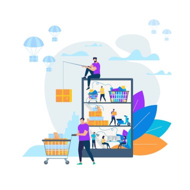 Online alışveriş ve teslim vektör Illustration