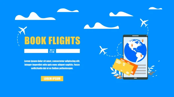 Foglalás légitársaság jegyek Online lapos vektor honlapján — Stock Vector