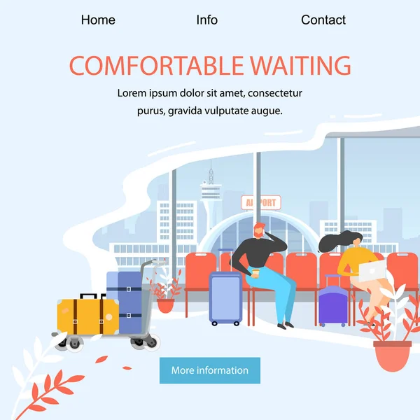 Flughafen komfortable Wartebereich Vektor Web-Banner — Stockvektor