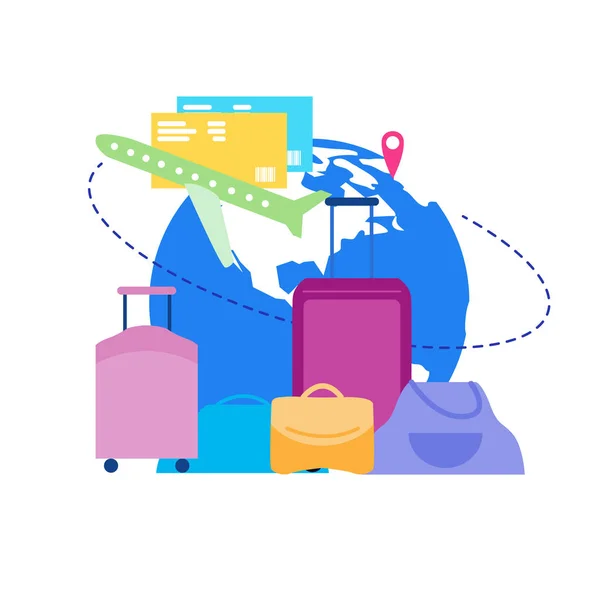 Bagaj düz vektör konsepti ile tatil uçuş — Stok Vektör