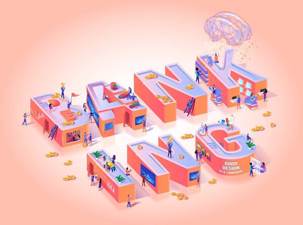 Vector Illustration Banking on Pink Background.