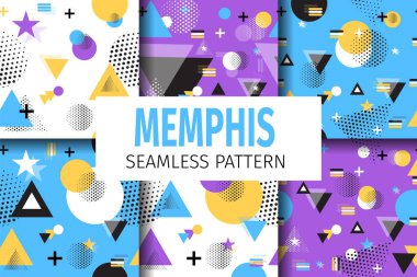 Memphis örnekleri desen set vector geometrik düz.