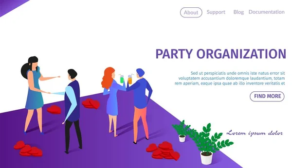 Organizarea partidului Banner orizontal cu cupluri — Vector de stoc