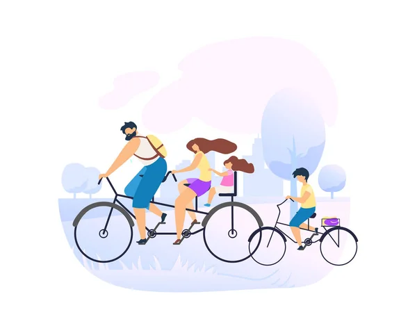 Parents Ride Tandem Bike with Small Daughter. — Stock Vector