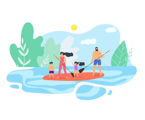 矢量平面插图家庭度假在湖上 — 图库矢量图片
