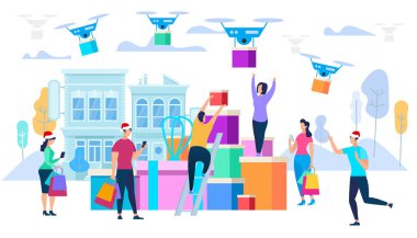 Drone 'lar tüketicilere alışverişleri taşır. Tatil satışı