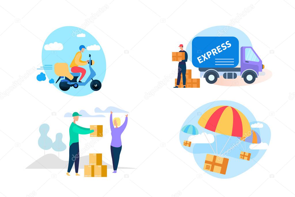 Express Delivery Icon Set on White Background.
