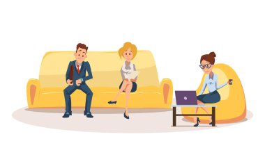 Bean bag sandalye üzerinde kadın, çalışan kanepede otur
