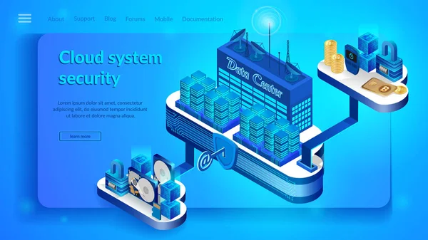 Cloud Data Center Security service vector website — Stockvector