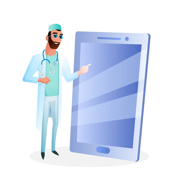 Médico masculino en gafas táctil pantalla grande Smartphone — Archivo Imágenes Vectoriales