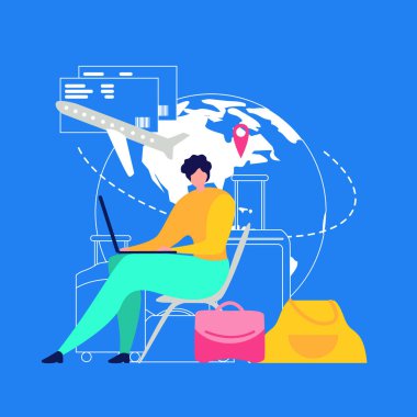 Rezervasyon uçak bileti Online düz vektör kavramı