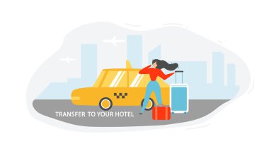 Otel taksi düz vektör konsepti ile transfer