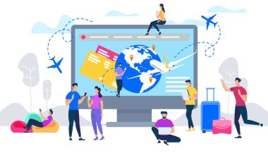 Rezervasyon uçak bileti Online düz vektör kavramı