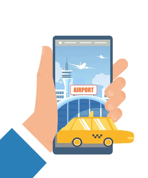 Réservation Taxi Voiture avec Mobile App Flat Vector — Image vectorielle