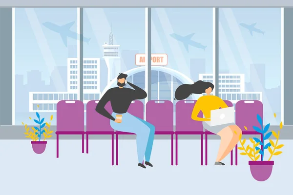 Touristes en attente de vol à l'aéroport Concept vectoriel — Image vectorielle