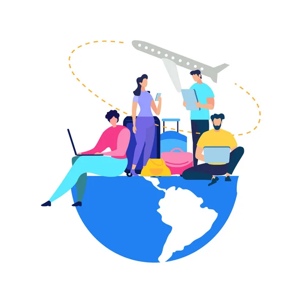 People Booking Airline Tickets Online Flat Vector — Stock Vector