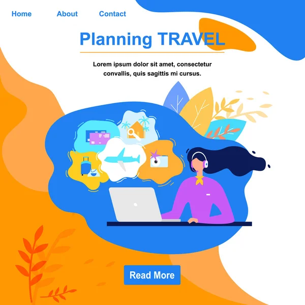 Planificación Viajes Servicio en línea Vector plano Sitio web — Vector de stock