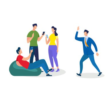 Grup genç insanlar iş ve birlikte rahatlatıcı