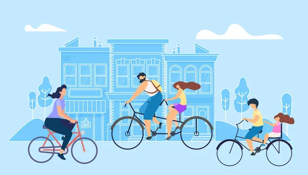 Vektor Wohnung Illustration Mädchen Reiten Fahrrad Arbeit. — Stockvektor