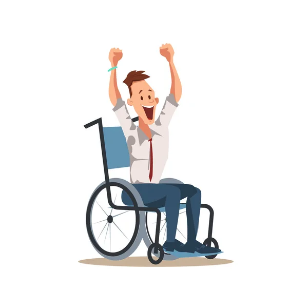 Glad funktionshindrad manliga arbetstagare Cheer med Hand upp — Stock vektor