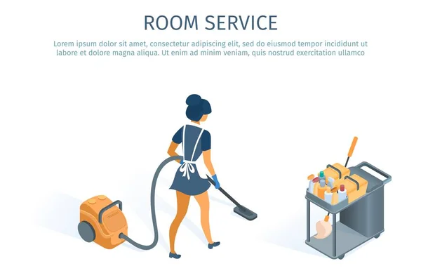 Service d'étage Concept Nettoyage Chariot et Femme de ménage — Image vectorielle