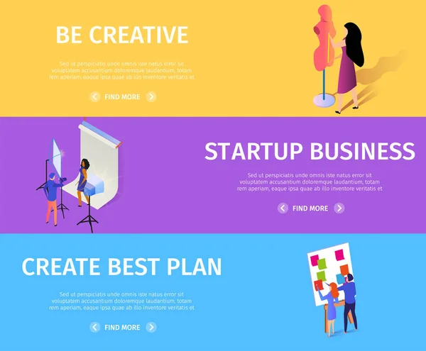 Startup Business Plano criativo Conjunto de banners coloridos — Vetor de Stock