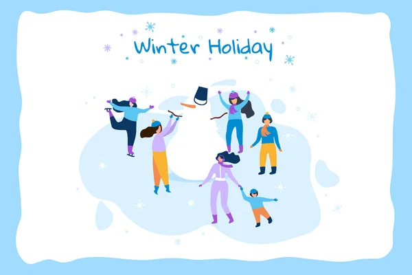 Horizontal Flat Banner Winter Holiday Blue Frame. — Stock Vector