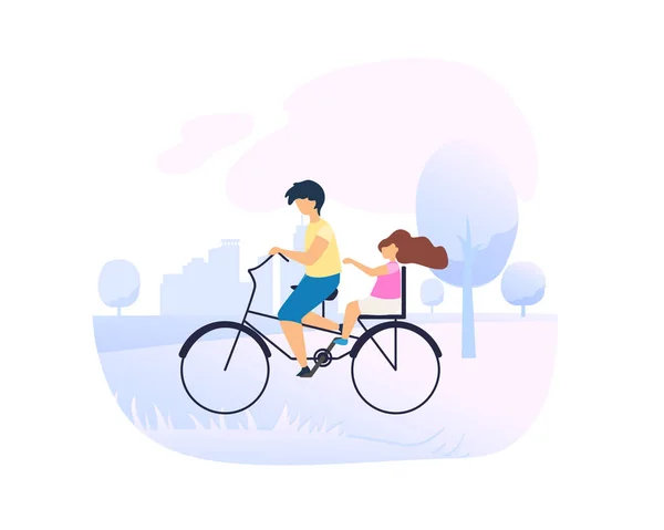 哥哥驾驶小妹妹骑自行车在城市公园. — 图库矢量图片
