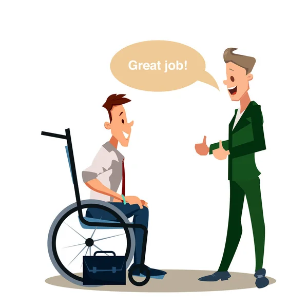 Happy Disabled Man Thumb Up Office Worker in Suit - Stok Vektor