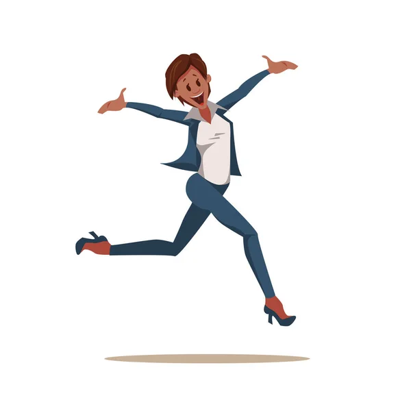 Excited Coworker Woman Wearing Pantsuit Jump Up — Stock Vector