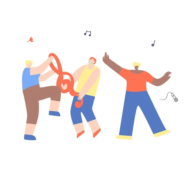 Танцующий музыкальный оркестр Happy Man Друзья веселятся — стоковый вектор