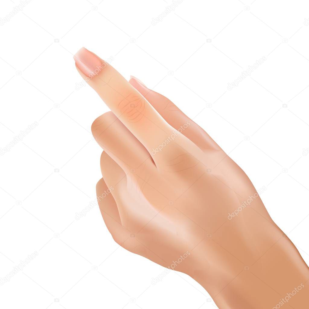 Realistic Hand Woman Forefinger Pointing Touch.