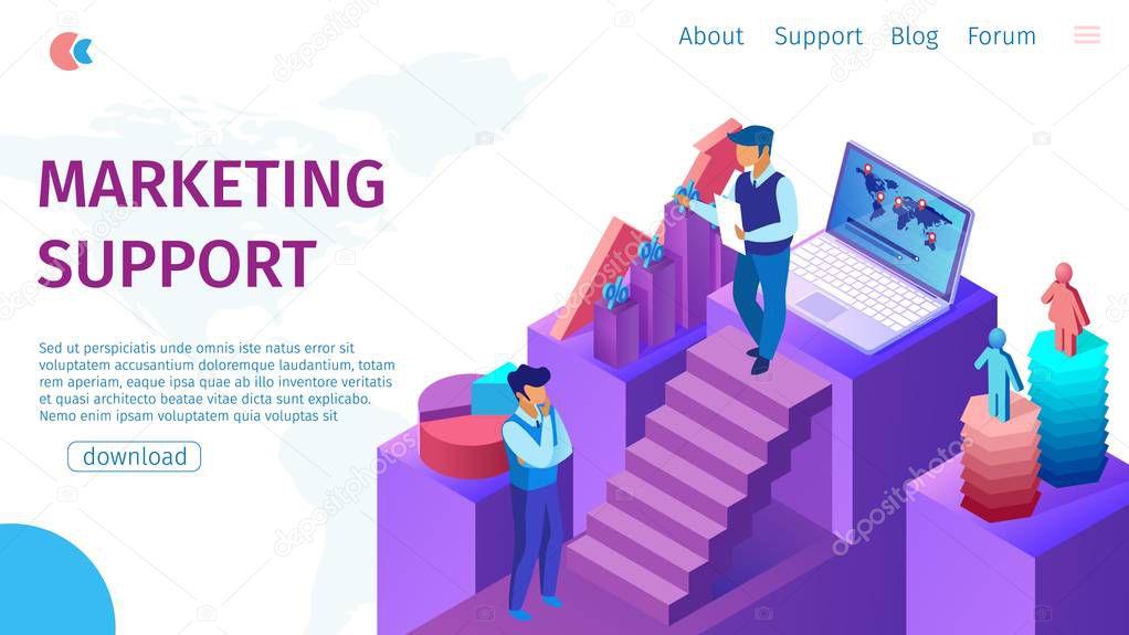 Marketing Support Flat Banner on Landing Page.