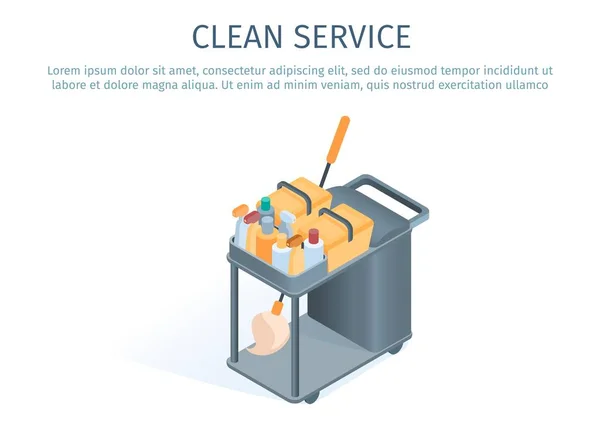 Wózek czyszczący z mopem i materiałami gospodarstwa domowego — Wektor stockowy