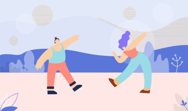 Dans çok etnik Couple düz banner şablon