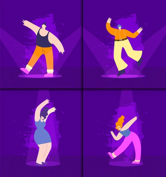 Happy Dancing People Set Desenhos animados ilustração plana — Vetor de Stock