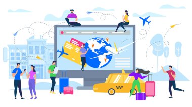 Online hizmetler ile seyahat planlama daire vektör