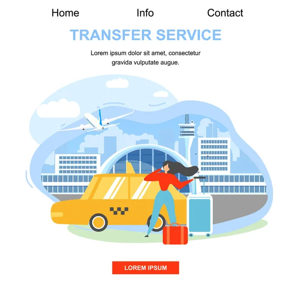 Aeroporto Transfer Service Flat Vector Landing Page — Vetor de Stock